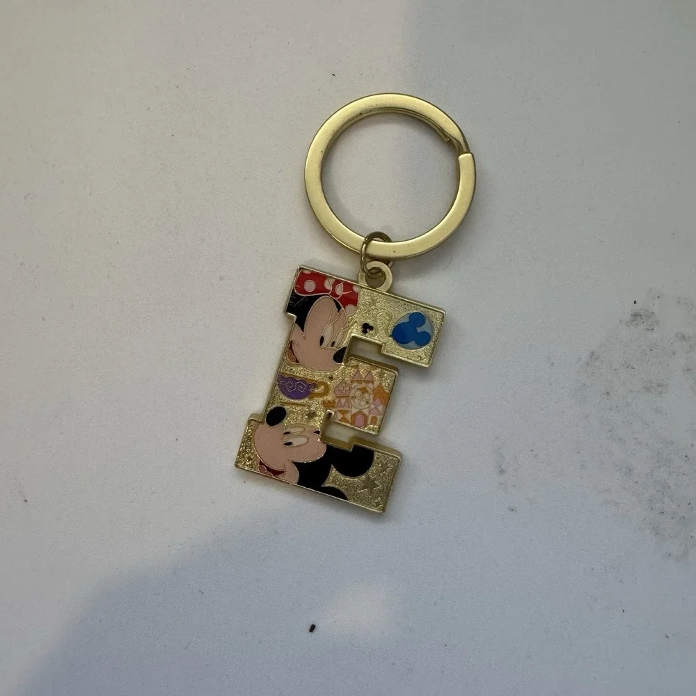 Disney Parks Mickey Donald Pluto Letter E, Gold Tone Metal Keychain Bag Charm